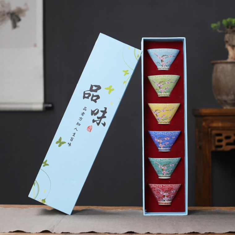 경스푸드 설날 명절 레트로 플라워 다기 찻잔 6p세트(70ml)(매화) 설 선물 세트