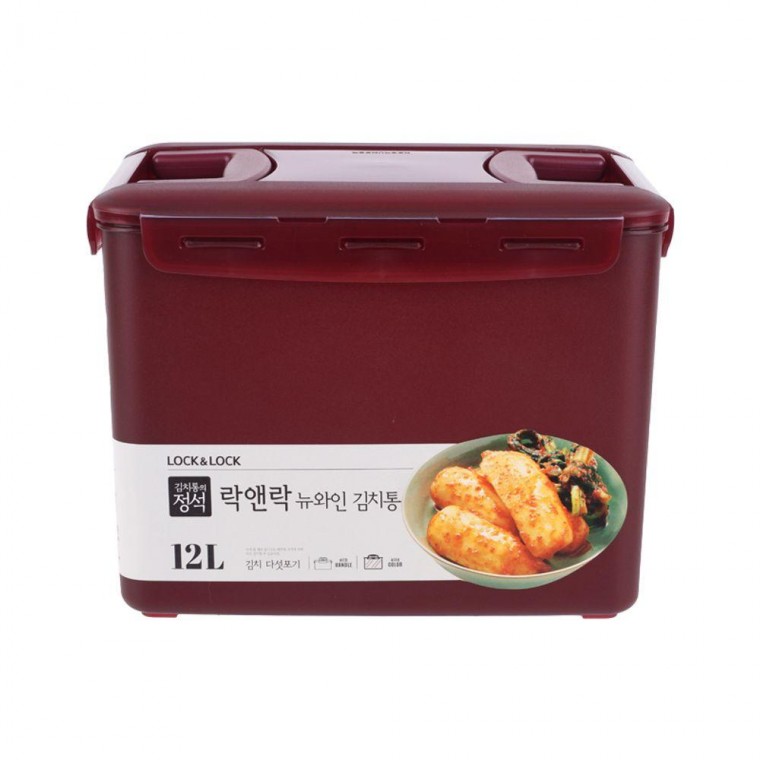 와인컬러 손잡이 밀폐용기 김치통 직사각 12L