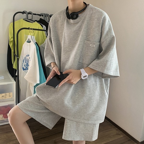 남성 데일리 오버핏 2컬러 상하의 5부 셋업 IS-SS60