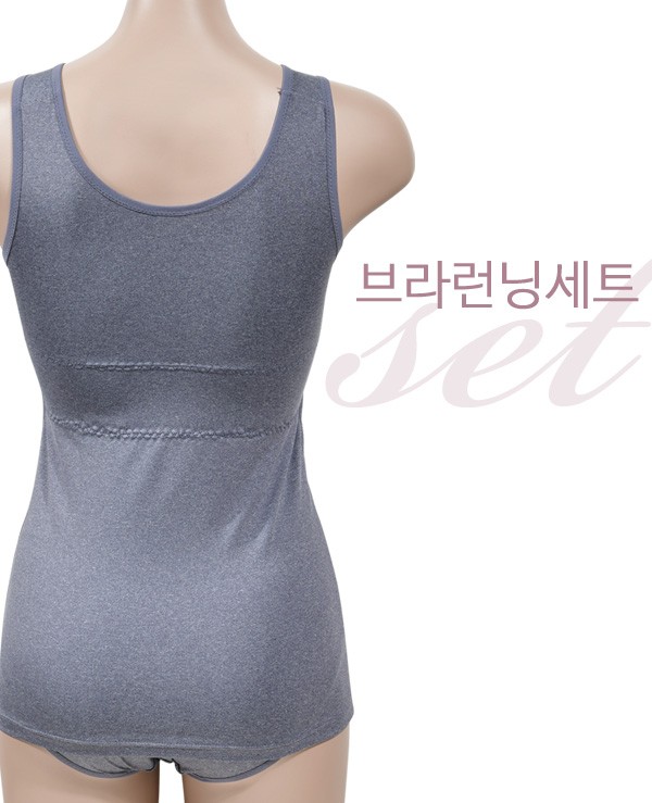 2XL(90)/XL 그레이 (린다)무빙메쉬테잎 멜란지컬러 몰드 브라런닝 팬티 세트