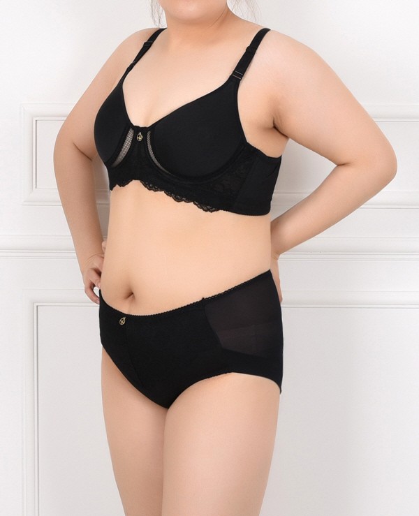 95D/XL 블랙 (쏘로사떼)(ST1505)플라워패턴 여성스러운 레이스포인트 와이어 풀컵 D컵브라세트