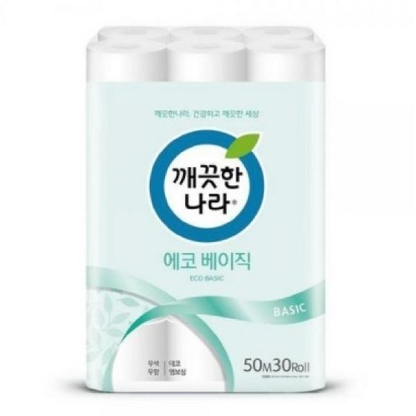 깨끗한나라 화장지 에코베이직 2겹 50m 30롤 x 1팩 (깨끗한나라 화장지 에코베이직 2겹 50m 30롤 1팩)