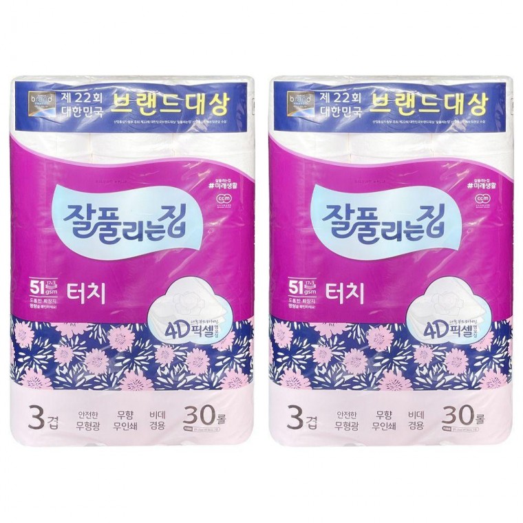 잘풀리는집 도톰한3겹30롤 터치 엠보싱화장지 2개-O