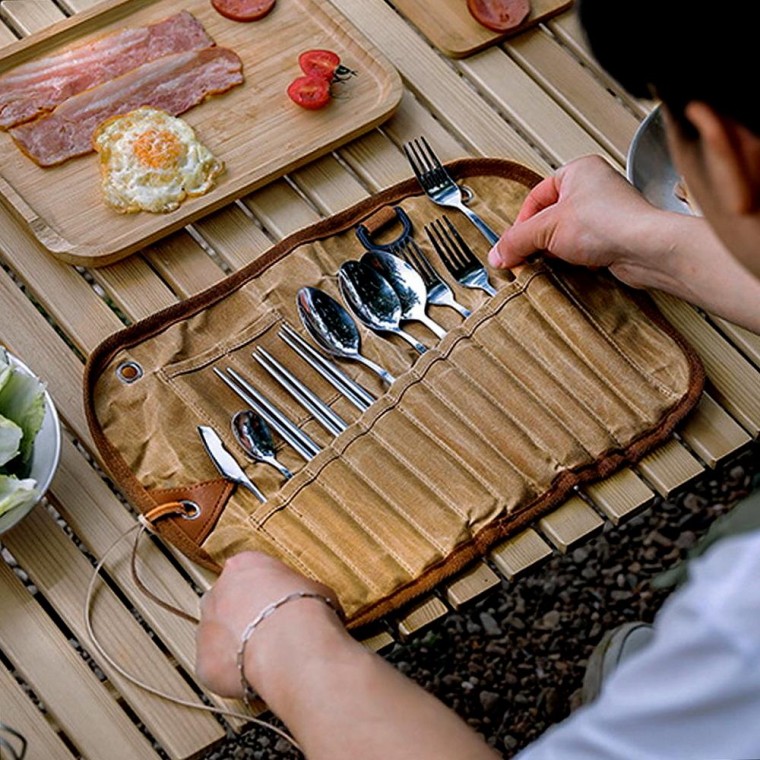 포크 파우치 젓가락 야영 세트 커트러리 숟가락 식기