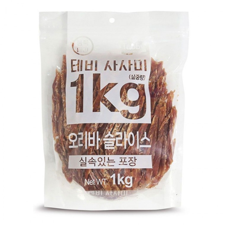 강아지간식 테비 사사미 실속포장 오리바 슬라이스 1kg 애견 간식 강아지대용량간식