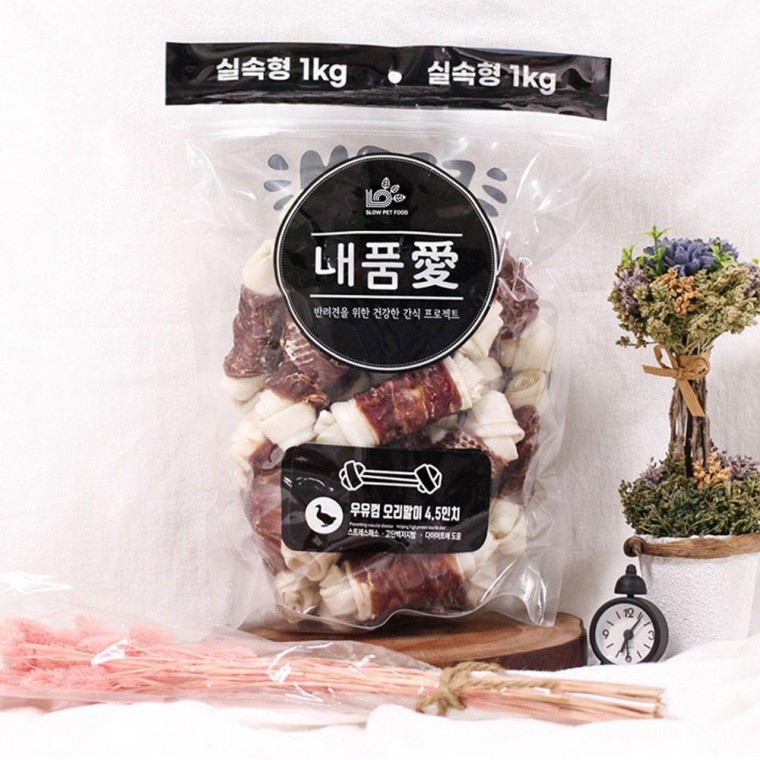 4.5in 1kg 생활모아 간식 실속형 강아지 오리말이껌