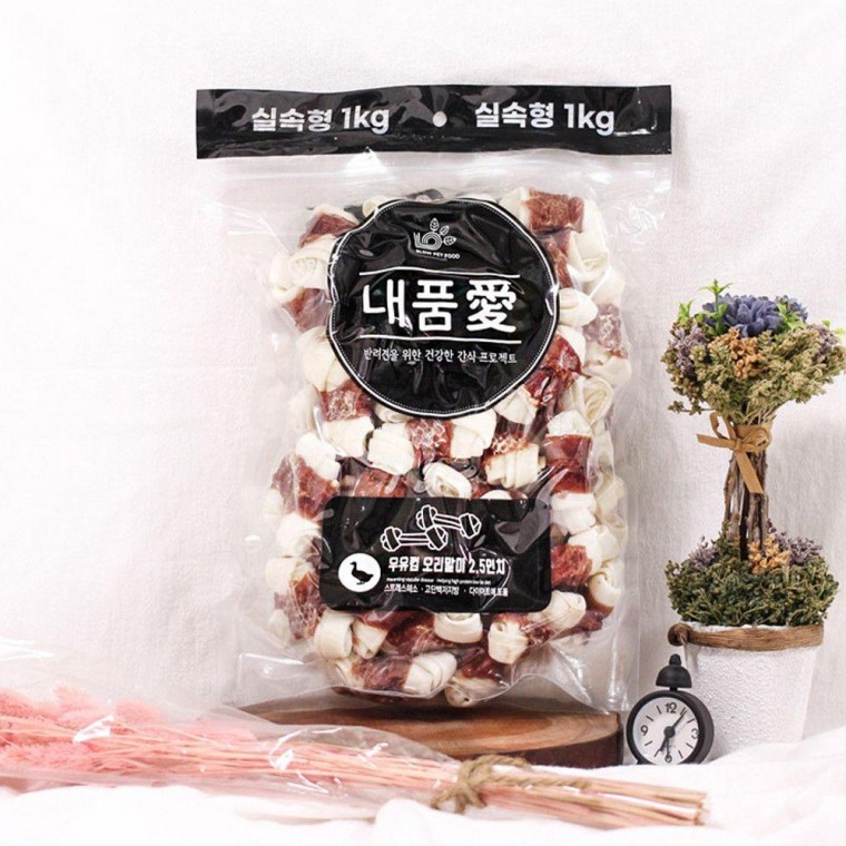 생활굿 2.5in 1kg 실속형 오리말이껌 간식 강아지