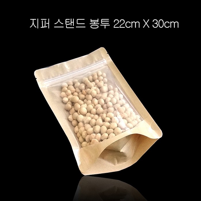 전면투명 크라프트 지퍼스탠드 봉투 22X30cm 100매