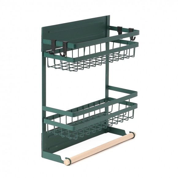 무타공 부착형 냉장고걸이 수납선반 주방도구 양념통 보관함 정리함 수납함 38cm 다크그린