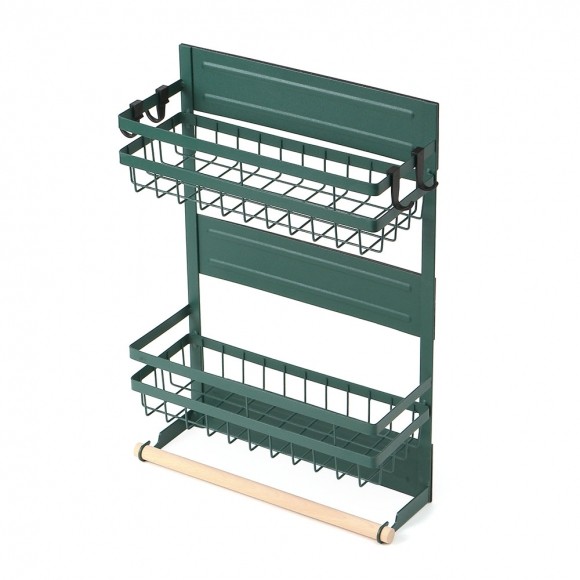무타공 부착형 냉장고걸이 수납선반 주방도구 양념통 보관함 정리함 수납함 45cm 다크그린
