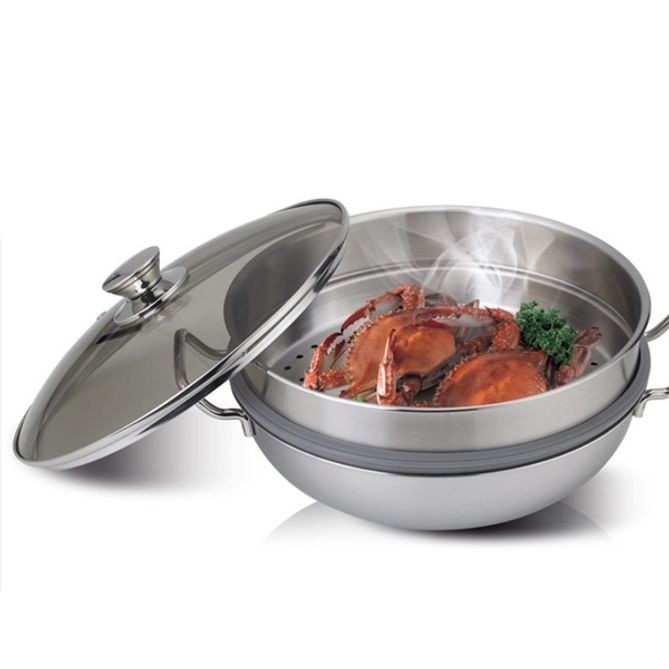 키친아트 찜냄비 찜솥 스텐 찜통 찜기 3중 2단 36cm