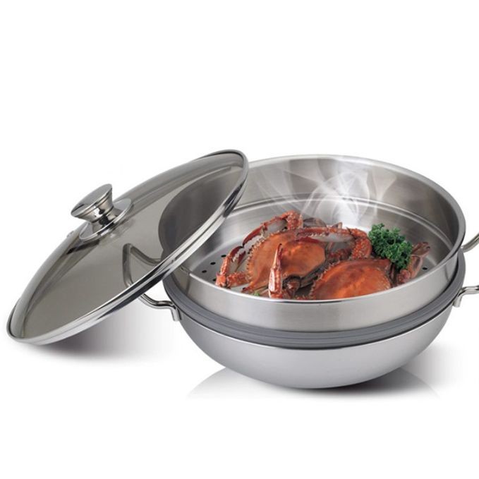 키친아트 찜냄비 찜솥 스텐 찜통 찜기 3중 2단 24cm