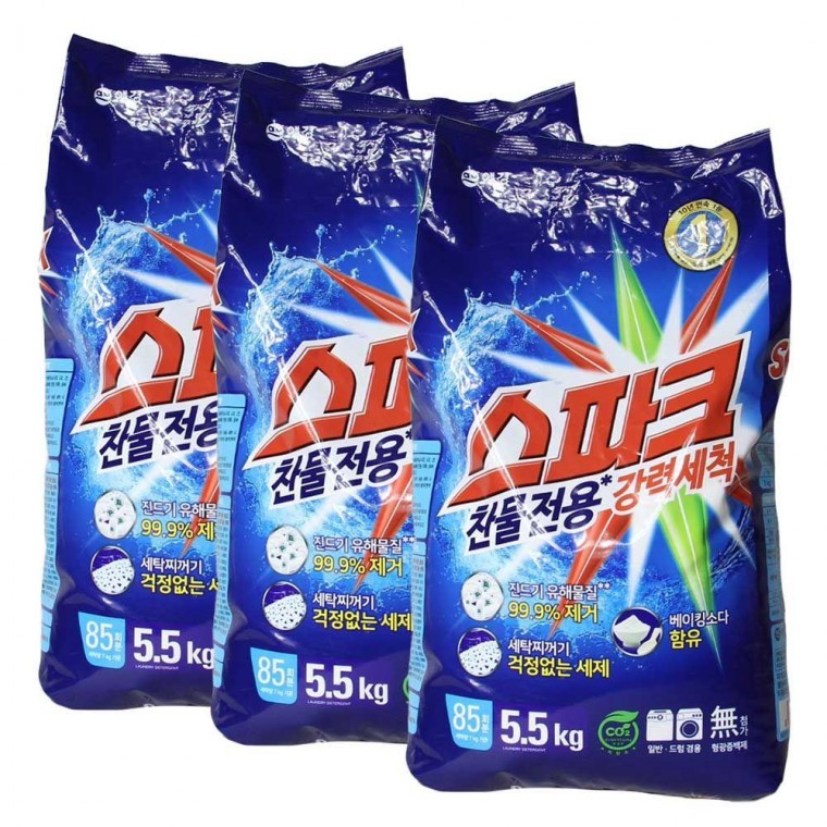 애경산업 스파크 세탁세제 가루세제 5.5kg x 3개입 애경 대용량 도매 분말 업소용 세탁 가루