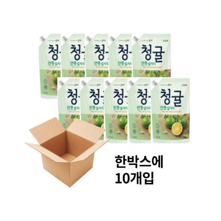 참그린 주방세제 청귤1kg 리필용 10개입 1box 깨끗 잡화 주방 세제 청소 다목적 청결