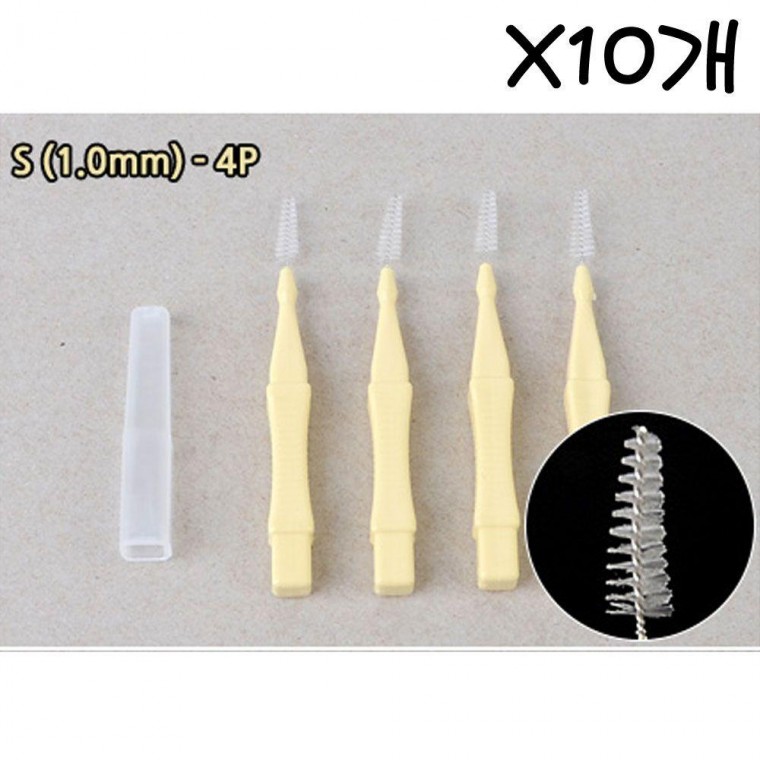 4P 일자형 치간칫솔 S 사각 위생캡 x10개 (1.0mm)