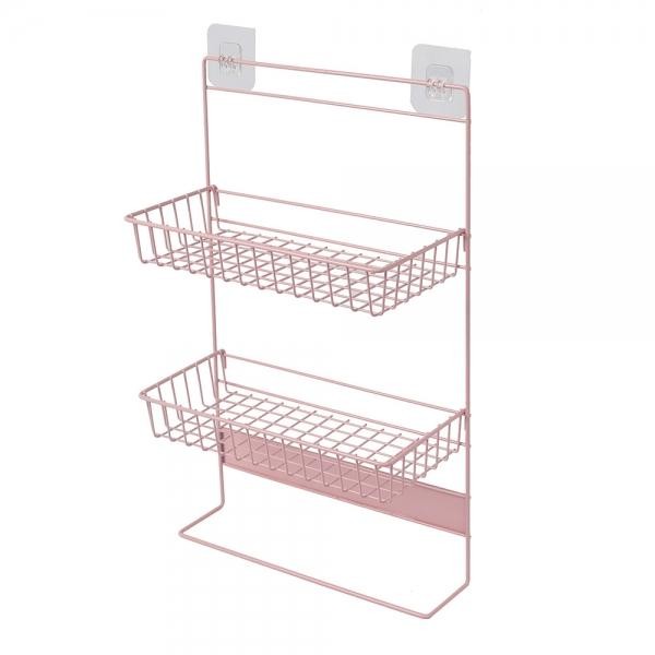 벽부착겸 냉장고걸이 주방 틈새 수납선반(2단 핑크)