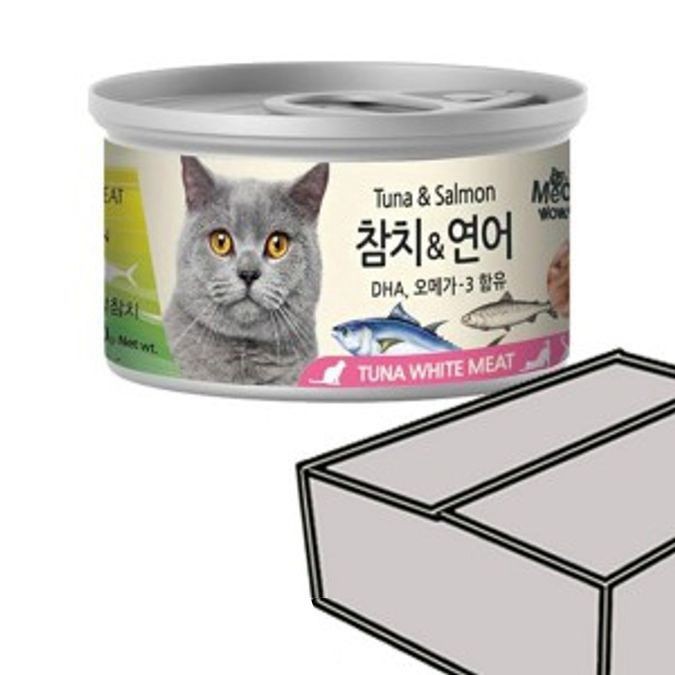 고양이 주식캔 간식 통조림 흰살 참치 연어 80g 24개