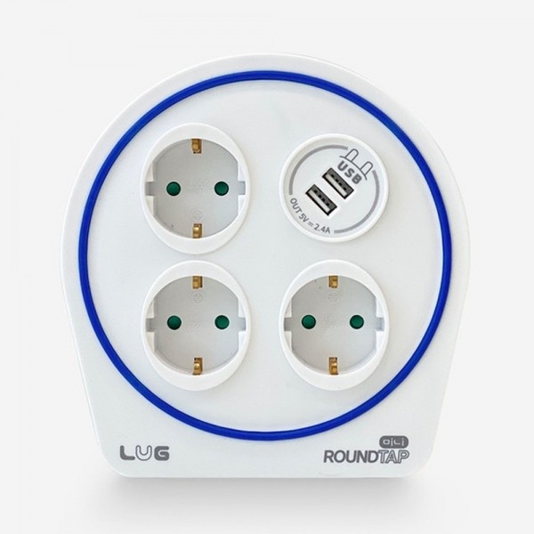 러그박스 라운드탭 캠핑릴선 멀티탭 3구 USB 2포트 10M (라이트화이트) 케이블