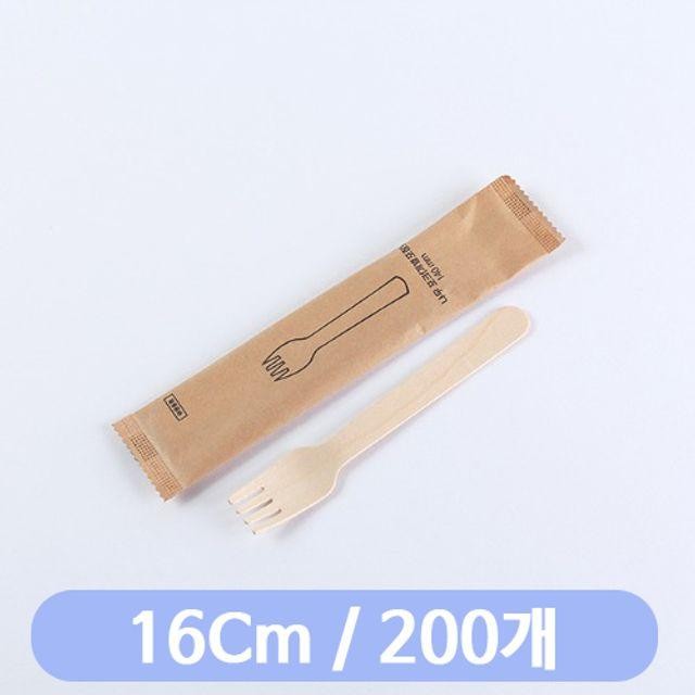 나무포크 16cm 개별 200개 포크 칼라 플라스틱 품 수저 샐러드 일회용