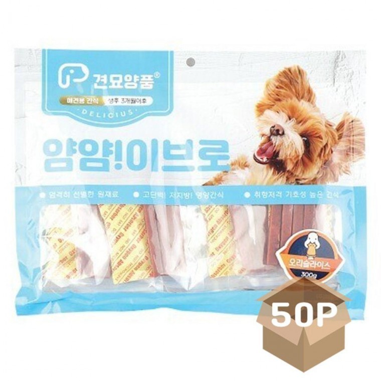 말랑 300g 50P 슬라이스 강아지 간식 영양 오리 육포