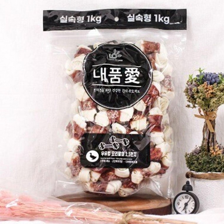 육포 6cm 개껌 1P 오리말이 간식 1kg 강아지 우유껌