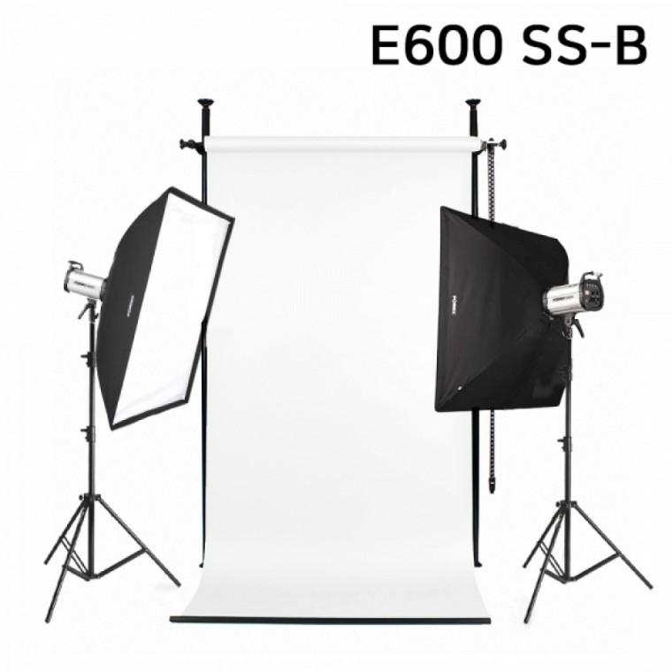 포멕스 사진조명 스튜디오 촬영 세트 (E600 SS-B) 고정형 배경시스템 (배경지135cm 화이트) 쇼핑몰 악세서