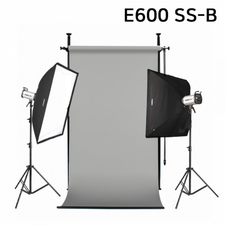 포멕스 사진조명 스튜디오 촬영 세트 (E600 SS-B) 고정형 배경시스템 (배경지135cm 그레이) 쇼핑몰 악세서