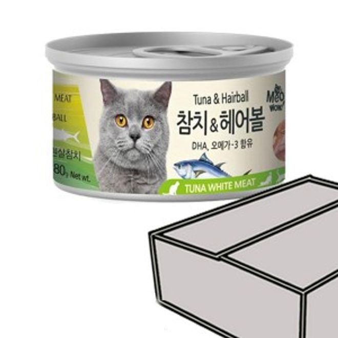 고양이 주식캔 간식 통조림 흰살 참치 헤어볼 80g 24P