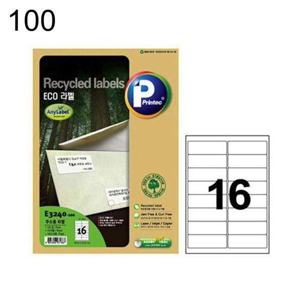 100 99.06x33.85mm 1권 100매 E3240 ECO라벨 16칸 방수라벨지 바코드라벨 아이라벨 라벨지 투명라벨지 애