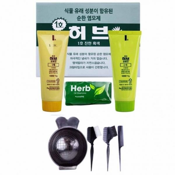 동성 허브 포비건 칼라크림 1호 진한흑색 1제 2제 70g 각 6개입(염색키트제공)