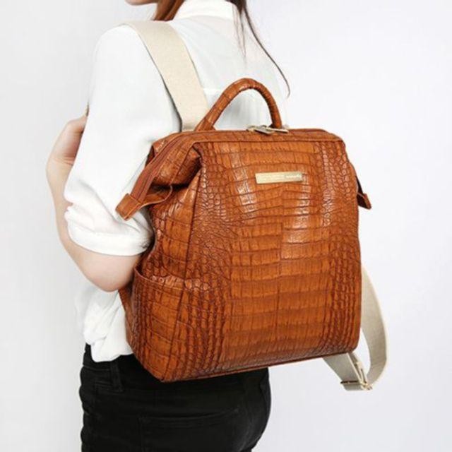 OFFICE LEAT ER WIRE BACKPACK MINI CROCODILE BLACK LEATHER