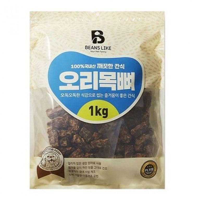 빈즈라이크 강아지 육포 오리목뼈 간식 1kg 애완견용 건강식