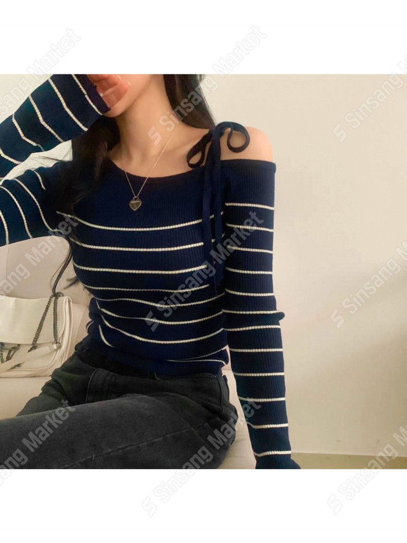 [다퍼몰] 5567 언발 리본 단가라 골지 티/30장